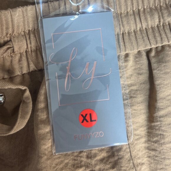 Funyyzo Wide Leg Pants Womens XL Brown New Elastic Waist - Picture 8 of 9